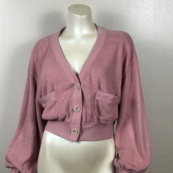 Urban Outfitters Sofia Pocket Cardigan rose small shirt top cropped boxy sweater - Picture 2 of 11
